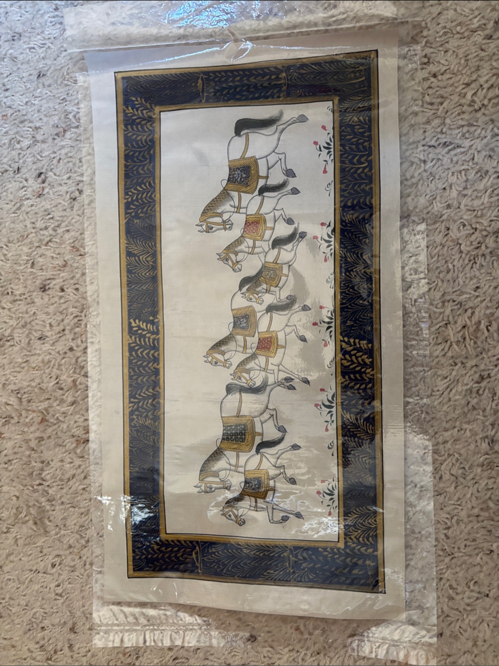 Blue and Gold Equestrian Wall Art Print from India - Home Wall Decor